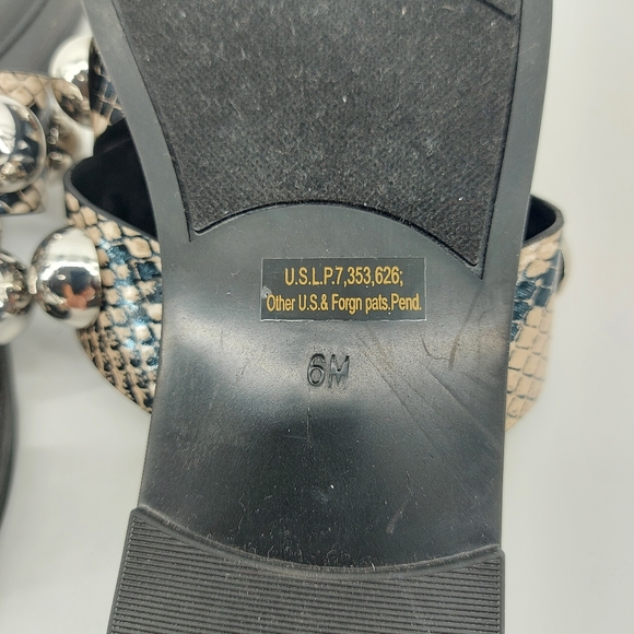 Marc Fisher Bryte 2 Studded Flat Sandals aside 5 Black and Tan Faux Snake Skin - Picture 6 of 6